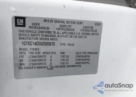 2009 GMC Sierra 1500 Work Truck из США, поврежденный, VIN 1GTEC14C59Z900876